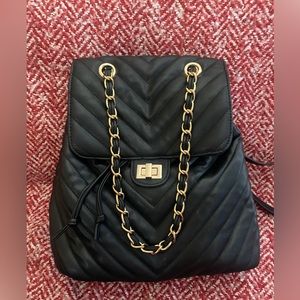 Black Quilted Vegan Leather Gold Chain Backpack